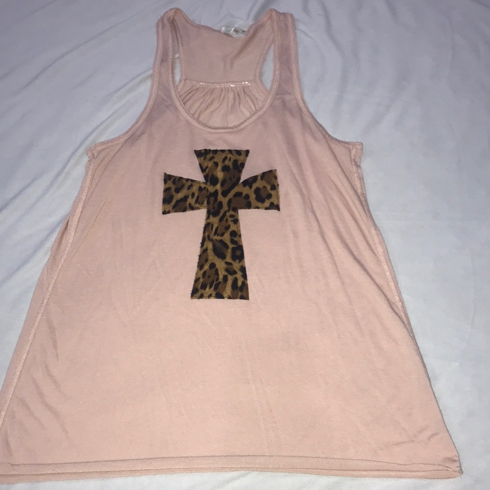 Bella Canvas Pink Tank Top with Leopard Print Cross